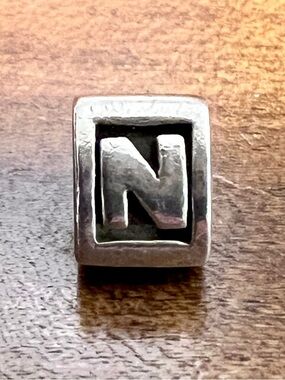 Authentic PANDORA Sterling Silver 925 Letter N initial N Block Bracelet Charm